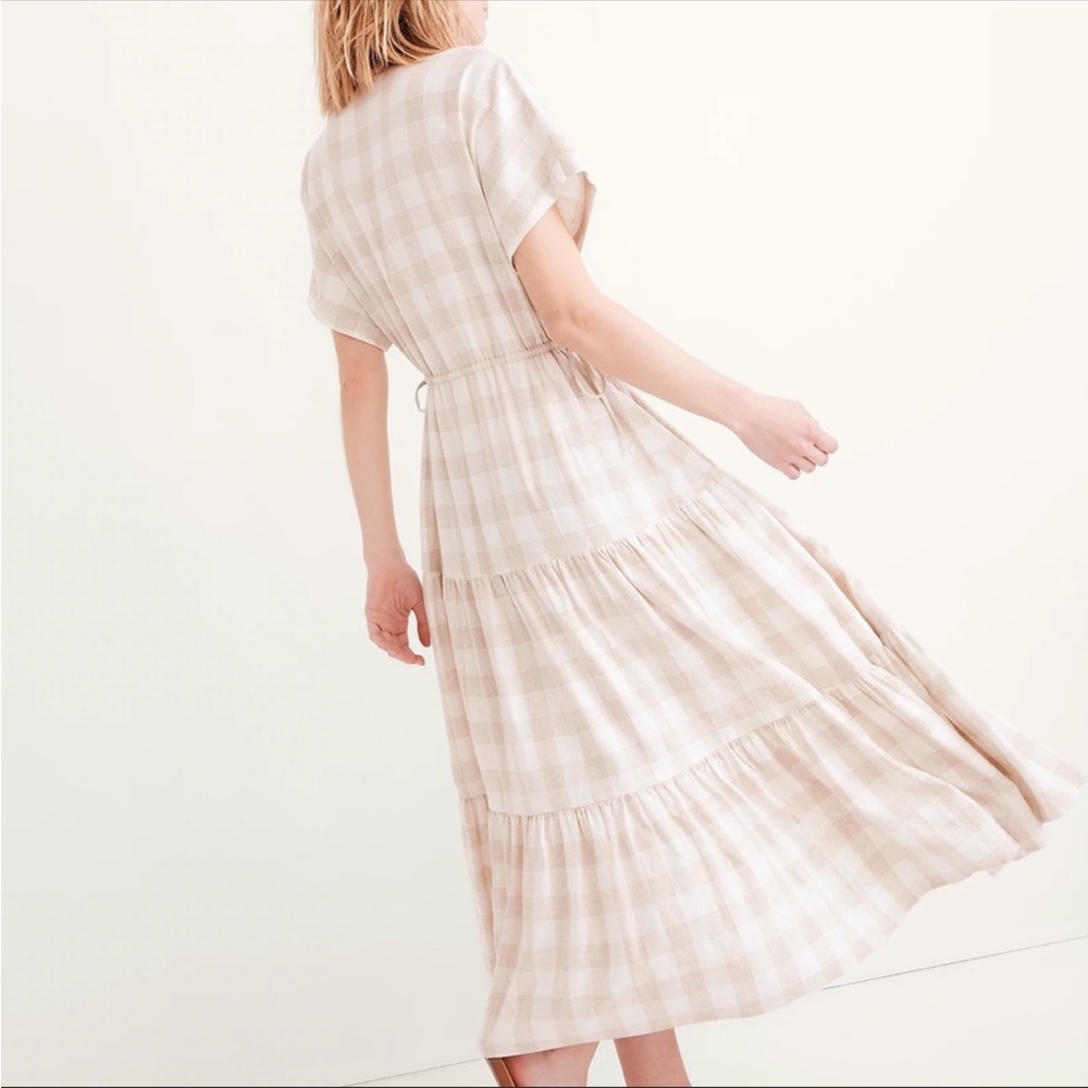 Button-Front Tiered Midi Dress: Undyed Gingham Edition